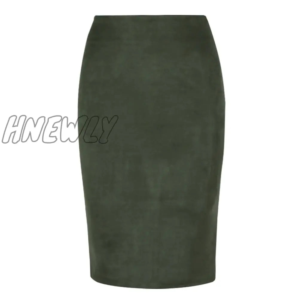 Hnewly Sexy Multi Color Suede Midi Pencil Skirt Women Fashion Elastic High Waist Office Lady