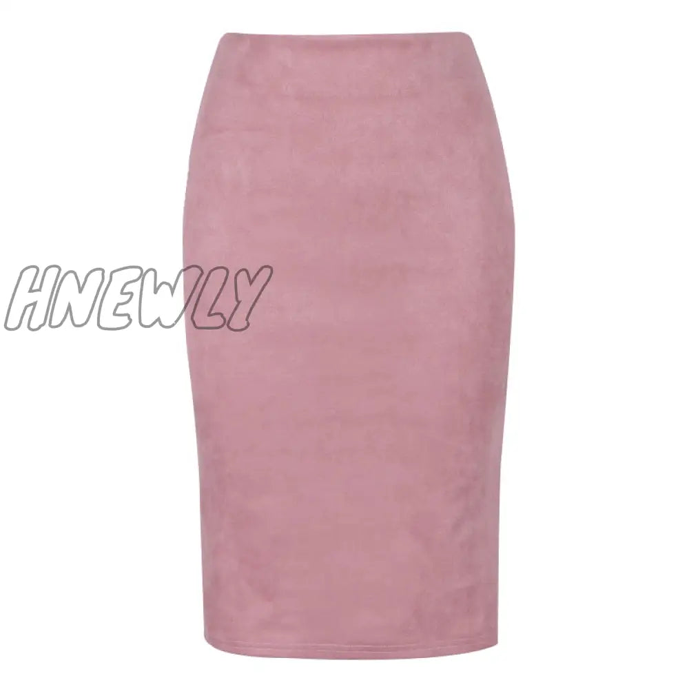 Hnewly Sexy Multi Color Suede Midi Pencil Skirt Women Fashion Elastic High Waist Office Lady