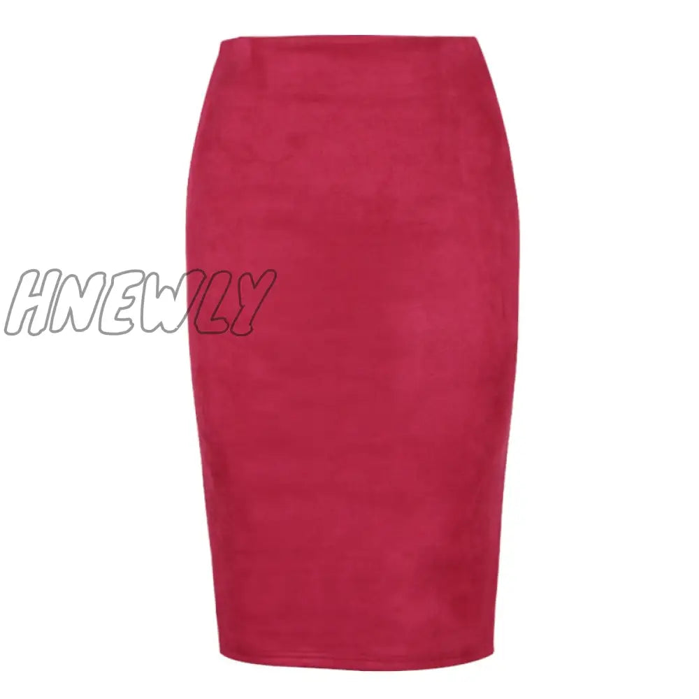 Hnewly Sexy Multi Color Suede Midi Pencil Skirt Women Fashion Elastic High Waist Office Lady