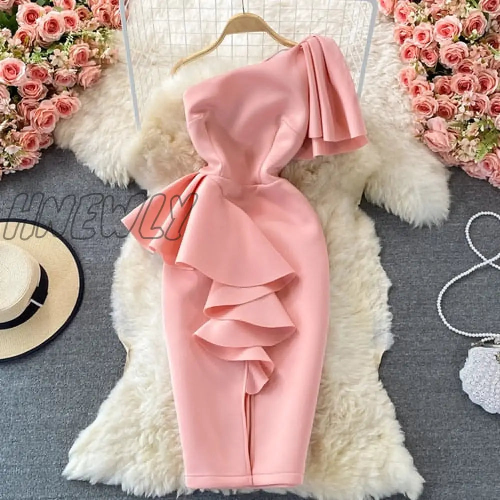 Hnewly Sexy Off Shoulder Party Dress Women Summer Diagonal High Waist Irregular Ruffle Bodycon