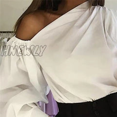 Hnewly Sexy Off Shoulder Women Office Shirts Celmia Fashion Long Sleeve Blouse Casual Loose Solid