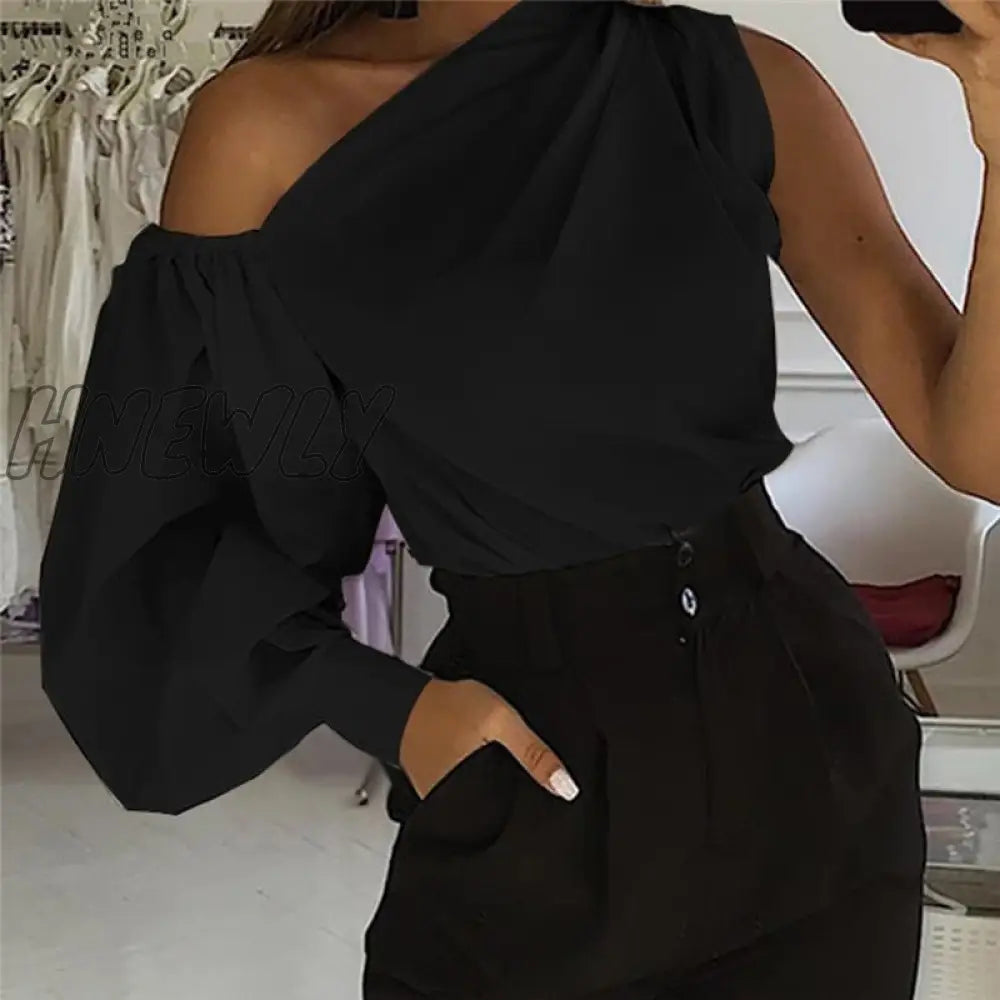 Hnewly Sexy Off Shoulder Women Office Shirts Celmia Fashion Long Sleeve Blouse Casual Loose Solid