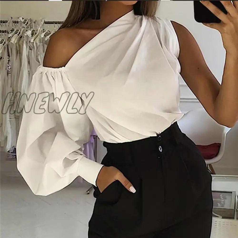 Hnewly Sexy Off Shoulder Women Office Shirts Celmia Fashion Long Sleeve Blouse Casual Loose Solid