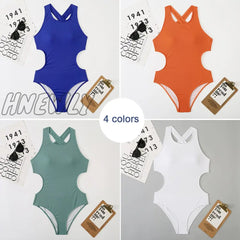 Hnewly Sexy Plain Backless Swimwear Women’s One Piece Swimsuit Female Push Up Bathing Suit Woman