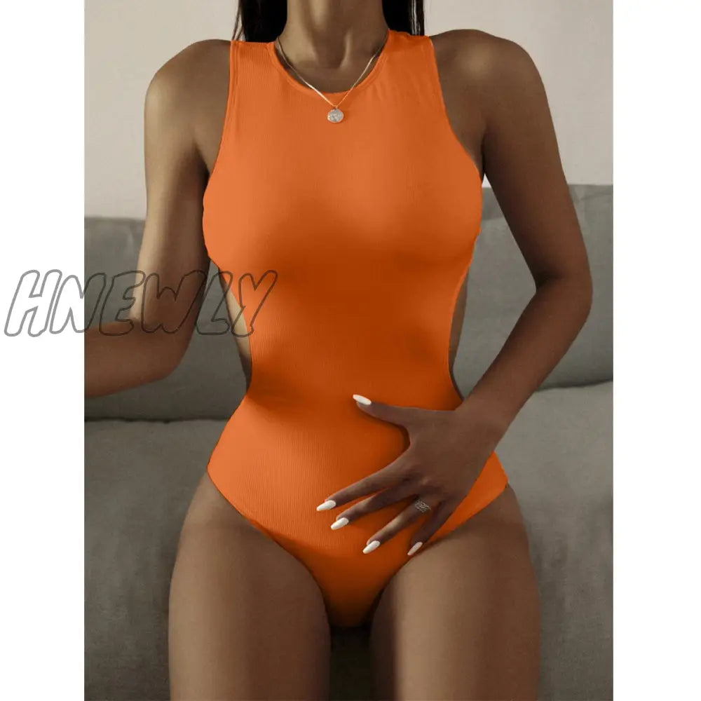 Hnewly Sexy Plain Backless Swimwear Women’s One Piece Swimsuit Female Push Up Bathing Suit Woman