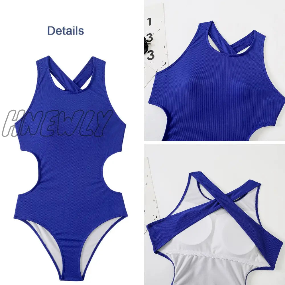 Hnewly Sexy Plain Backless Swimwear Women’s One Piece Swimsuit Female Push Up Bathing Suit Woman