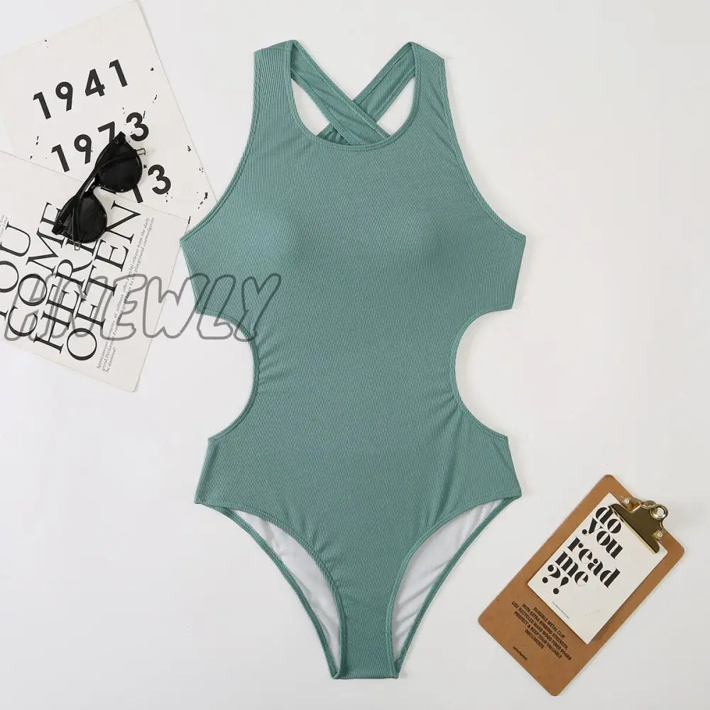 Hnewly Sexy Plain Backless Swimwear Women’s One Piece Swimsuit Female Push Up Bathing Suit Woman