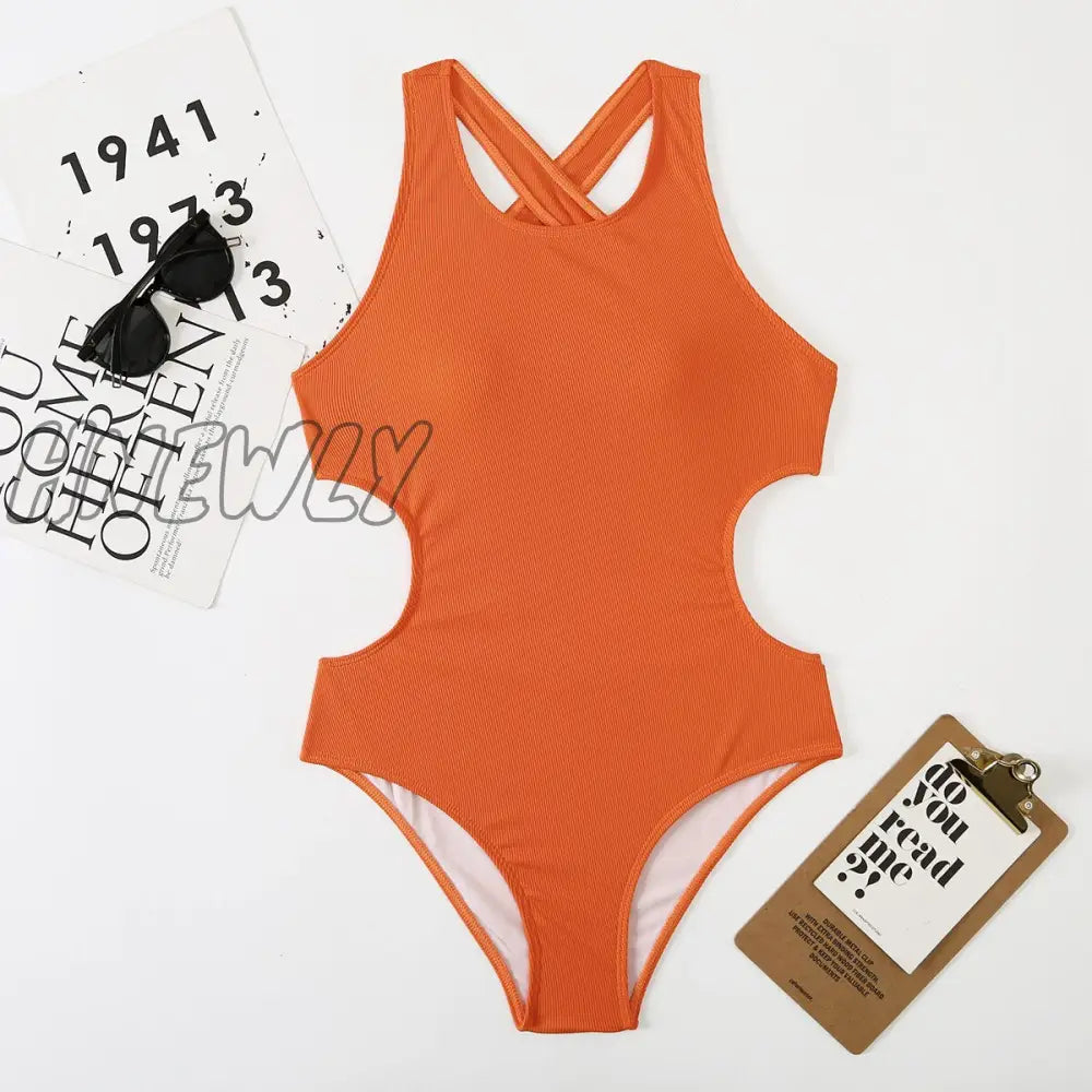 Hnewly Sexy Plain Backless Swimwear Women’s One Piece Swimsuit Female Push Up Bathing Suit Woman