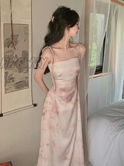 Sexy Satin Midi Dress Women Spaghetti Strap Backless Summer Holiday Slim Vintage Wedding Prom Robe One Piece Vestidos Mujer New