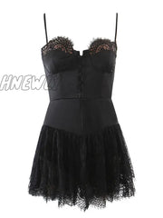 Hnewly Sexy Solid White Stitching Lace Bra Corset Style Spaghetti Strap Mini Dress Women Backless