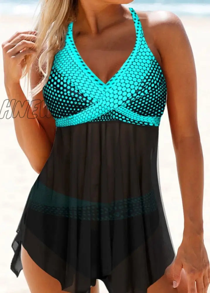 Hnewly Sexy Swimwear Summer Women Plus Size Tankini Sets Stripe Print Backless Halter Two Pieces