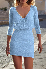 Hnewly - Sexy V Neck Pencil Skirt Dresses Light Blue / S Dresses/Summer