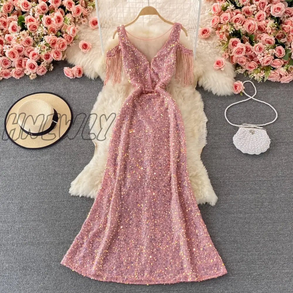 Hnewly Sexy Vintage Glitter Long Sleeve Sequin Summer Dress Women Club Pary Dresses Autumn Office