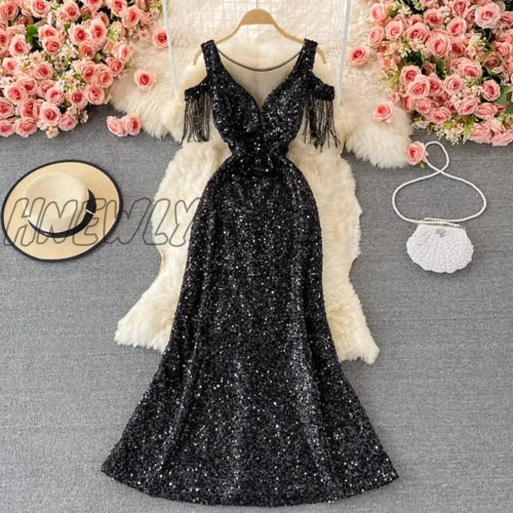 Hnewly Sexy Vintage Glitter Long Sleeve Sequin Summer Dress Women Club Pary Dresses Autumn Office