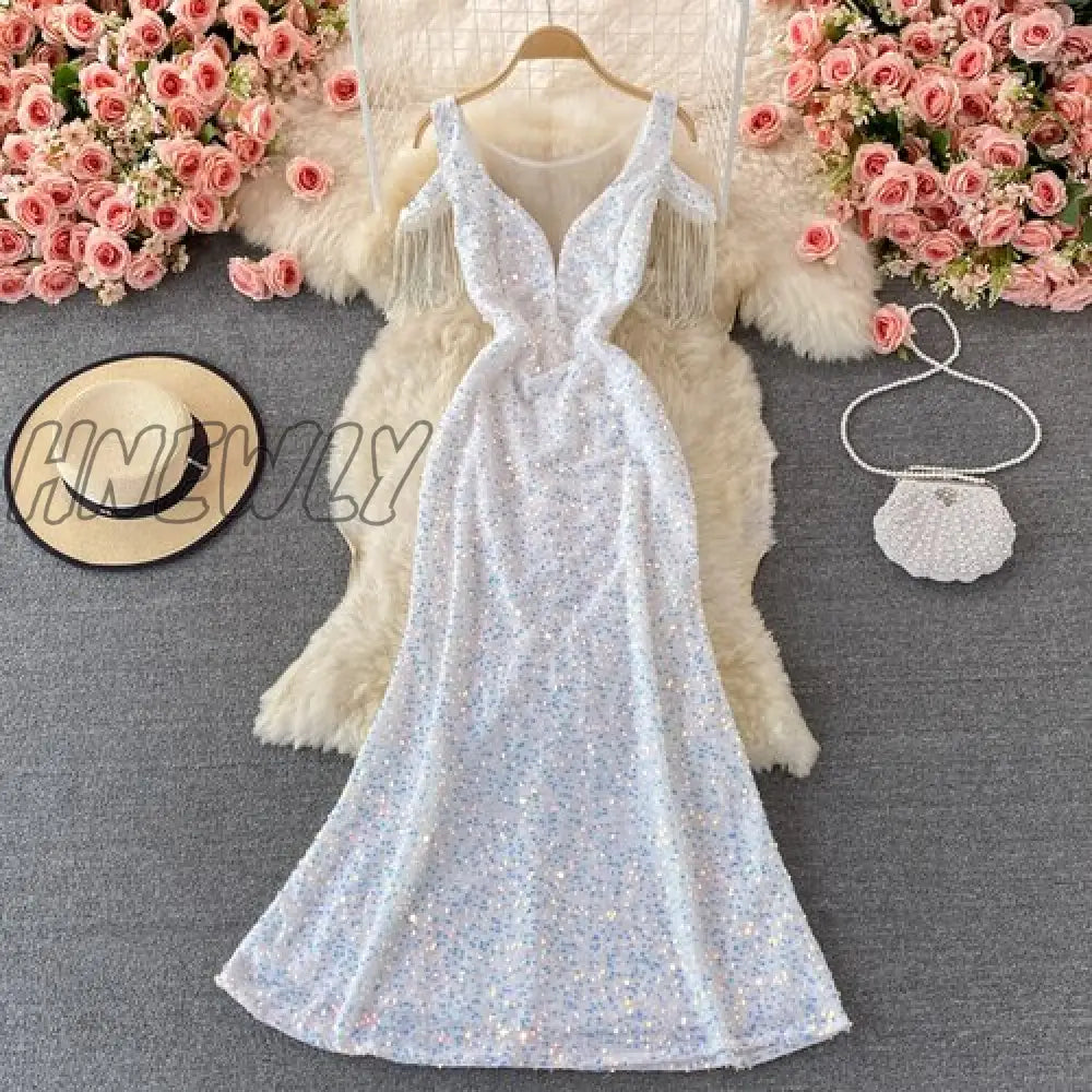 Hnewly Sexy Vintage Glitter Long Sleeve Sequin Summer Dress Women Club Pary Dresses Autumn Office