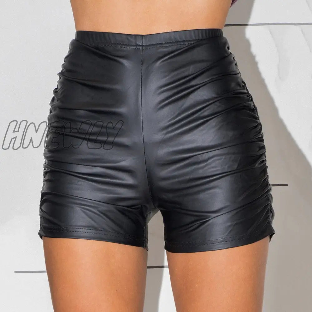 Hnewly Sexy Womens Shorts Elastic High Waist Wet Look Faux Pu Leather Short Pants Latex Hot Goth