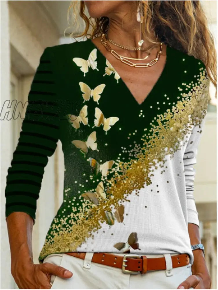 Hnewly Shirts For Women Lace Long Sleeve Tshirts Spring Autumn Ladies Casual Sexy V Neck Dot Print