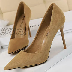 Hnewly Shoes Suede Woman Pumps New High Heels For Women Office Fashion Stiletto Basic Pump Plus