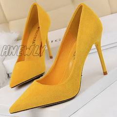 Hnewly Shoes Suede Woman Pumps New High Heels For Women Office Fashion Stiletto Basic Pump Plus