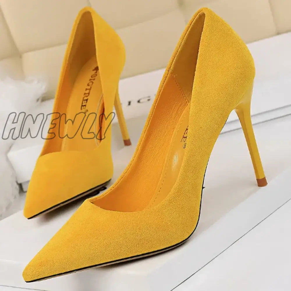 Hnewly Shoes Suede Woman Pumps New High Heels For Women Office Fashion Stiletto Basic Pump Plus