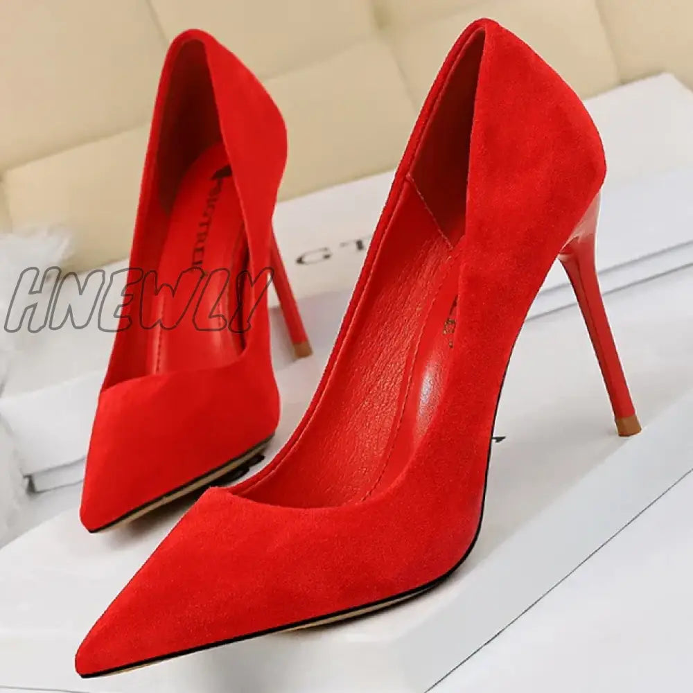 Hnewly Shoes Suede Woman Pumps New High Heels For Women Office Fashion Stiletto Basic Pump Plus