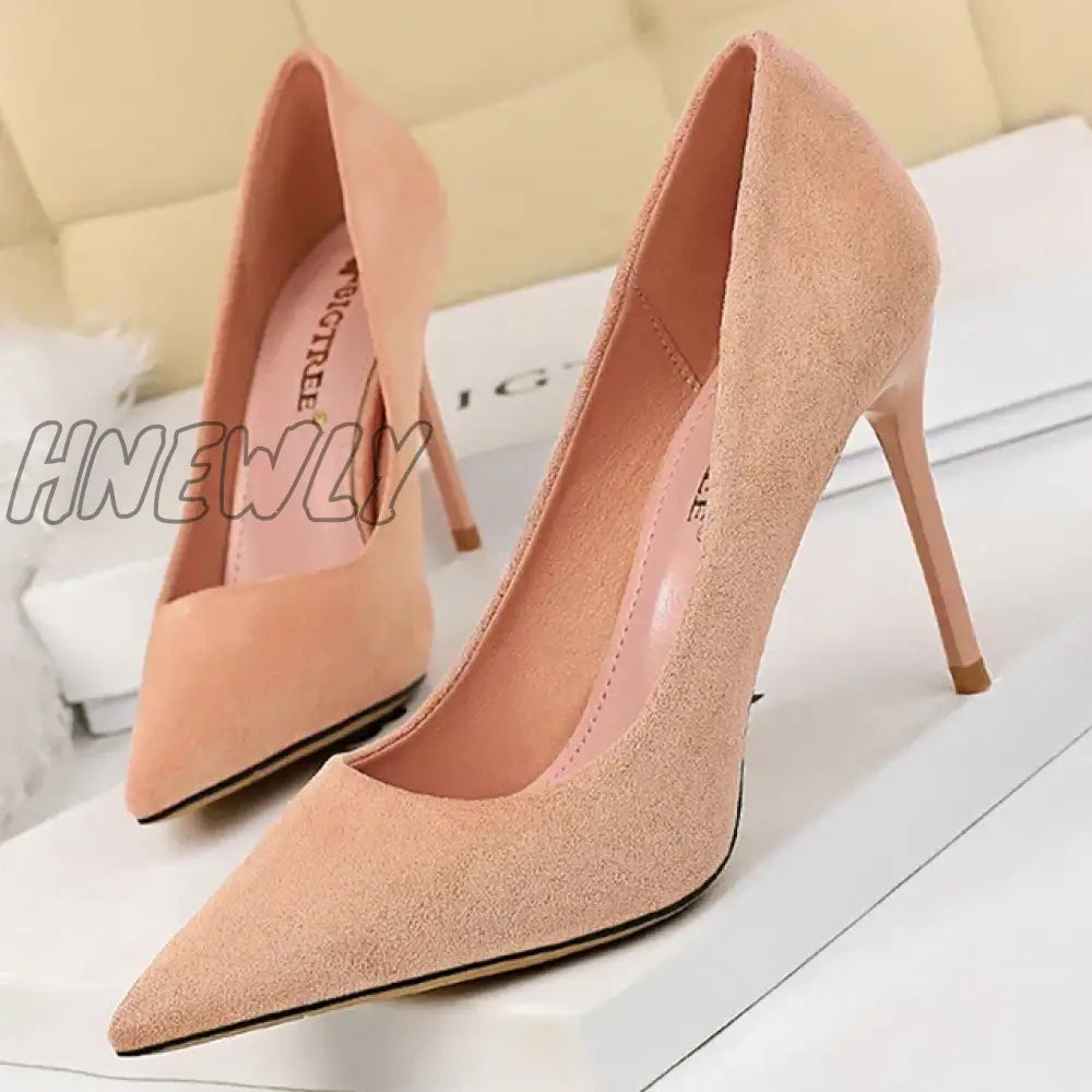 Hnewly Shoes Suede Woman Pumps New High Heels For Women Office Fashion Stiletto Basic Pump Plus