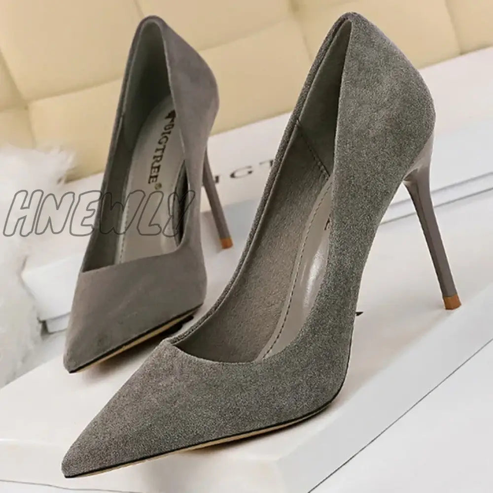 Hnewly Shoes Suede Woman Pumps New High Heels For Women Office Fashion Stiletto Basic Pump Plus