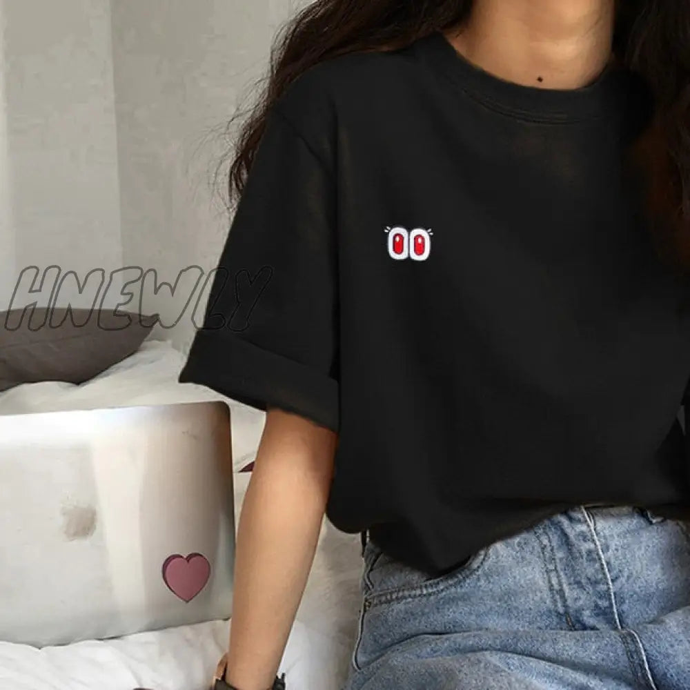 Hnewly Short Sleeve T - Shirts Women Summer Embroidery Loose Korean Style Simple All - Match Trendy