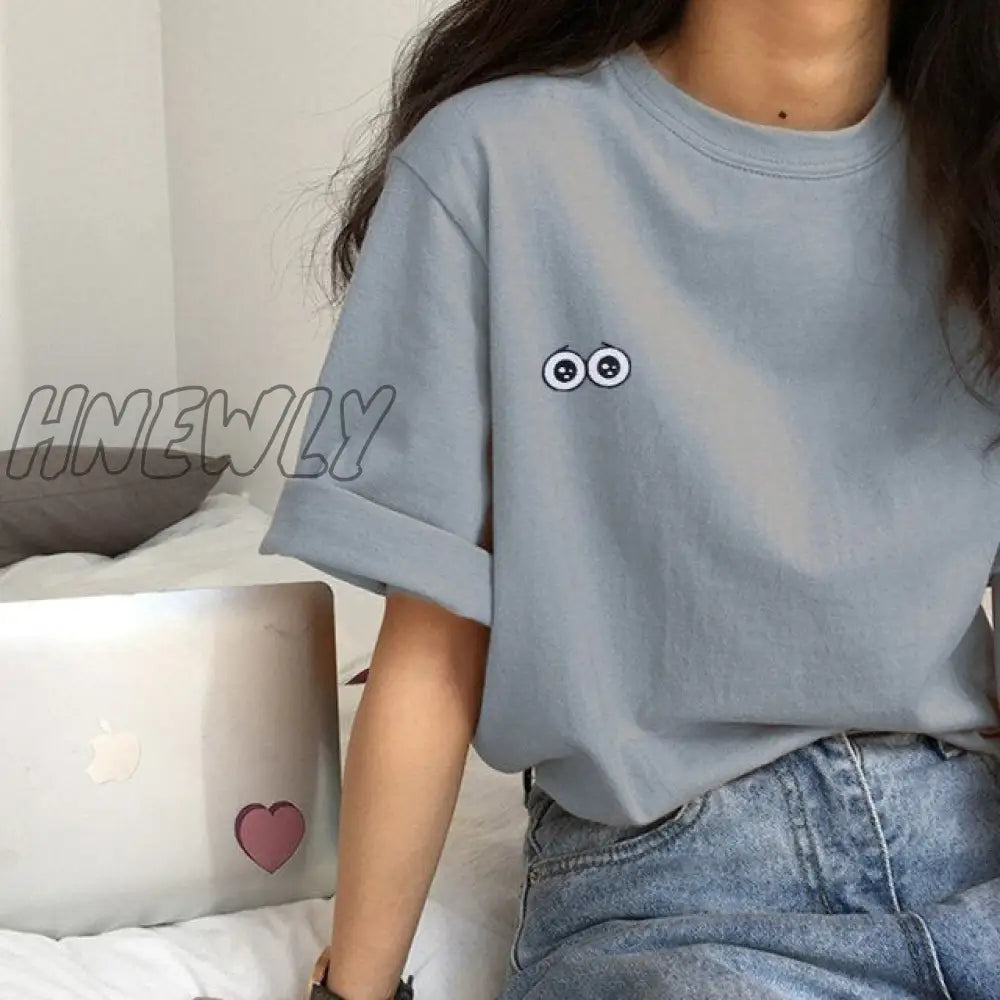 Hnewly Short Sleeve T - Shirts Women Summer Embroidery Loose Korean Style Simple All - Match Trendy