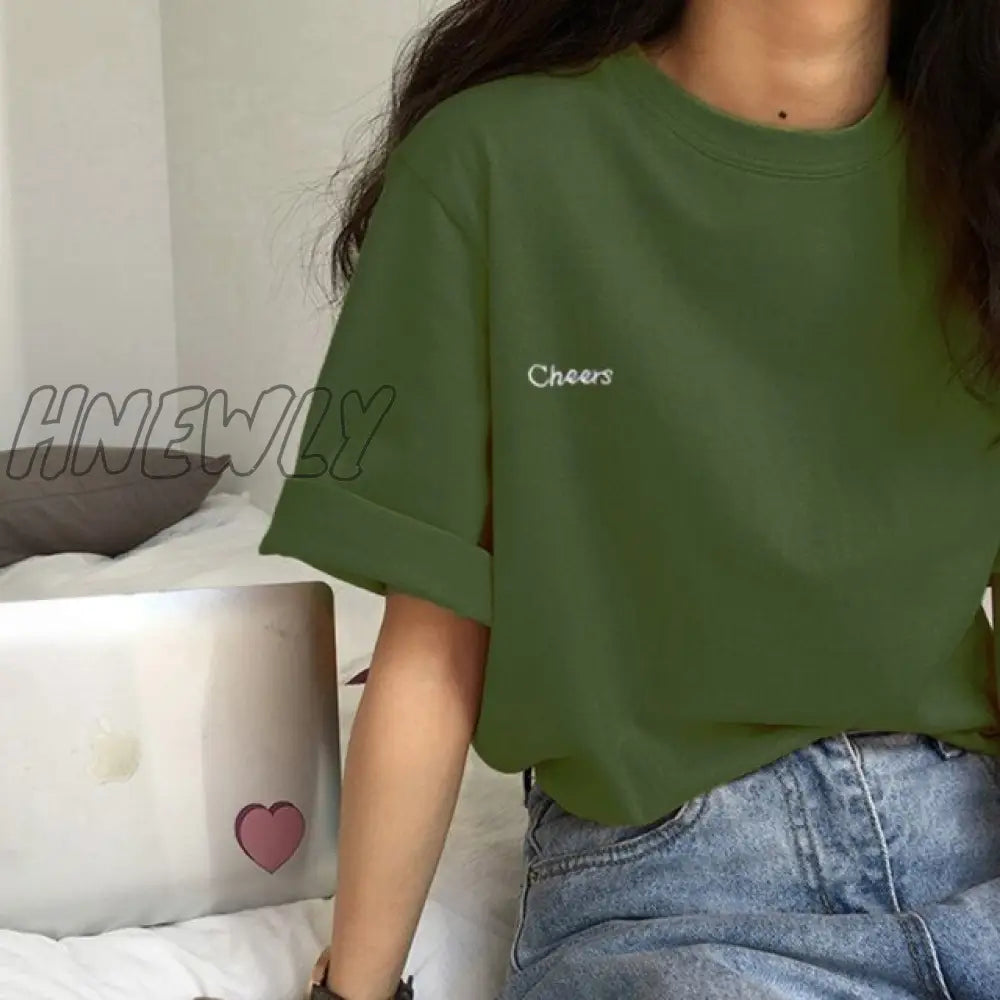 Hnewly Short Sleeve T - Shirts Women Summer Embroidery Loose Korean Style Simple All - Match Trendy