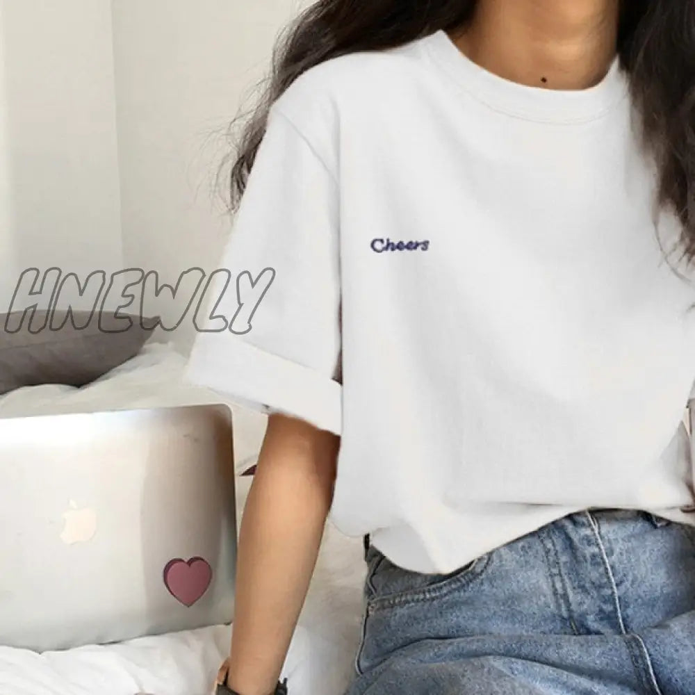 Hnewly Short Sleeve T - Shirts Women Summer Embroidery Loose Korean Style Simple All - Match Trendy