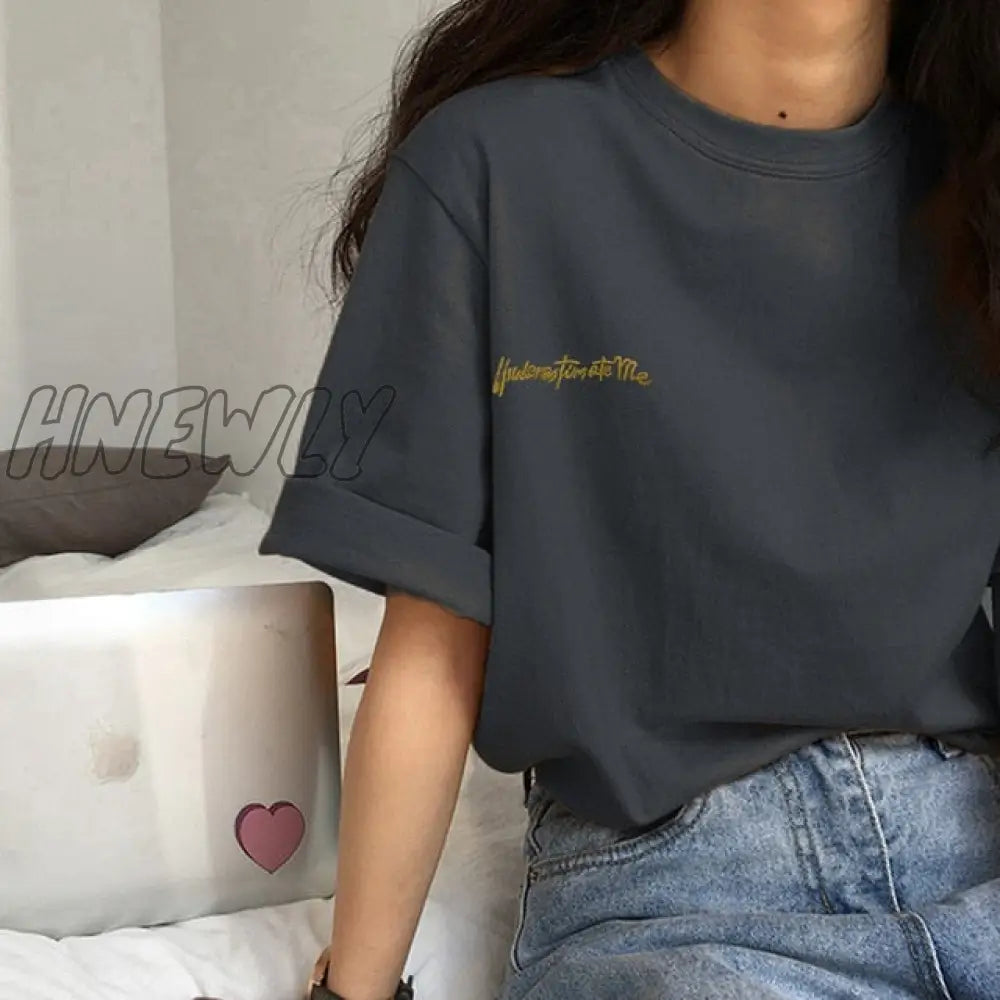 Hnewly Short Sleeve T - Shirts Women Summer Embroidery Loose Korean Style Simple All - Match Trendy