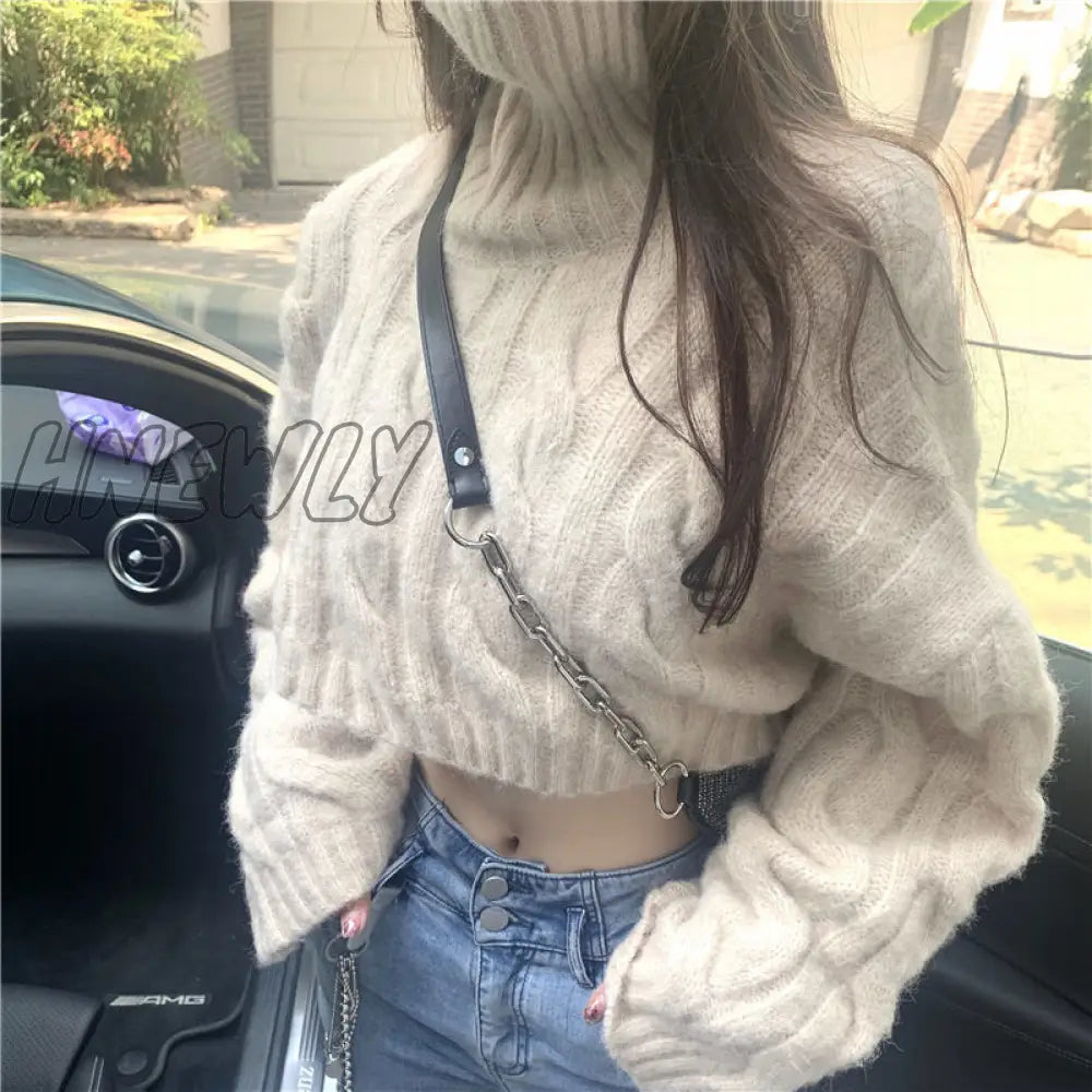 Hnewly Short Top Sexy Sweater Women’s Turtleneck Pullover Loose Knit Woman Sweaters Femme