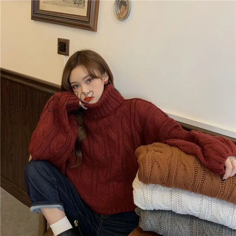 Hnewly Short Top Sexy Sweater Women’s Turtleneck Pullover Loose Knit Woman Sweaters Femme