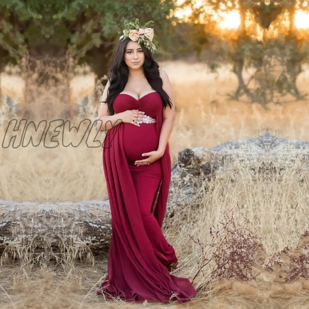 Hnewly Shoulderless Maternity Dresses Photography Long Dress With Cloak Fitted Pregnancy Chiffon