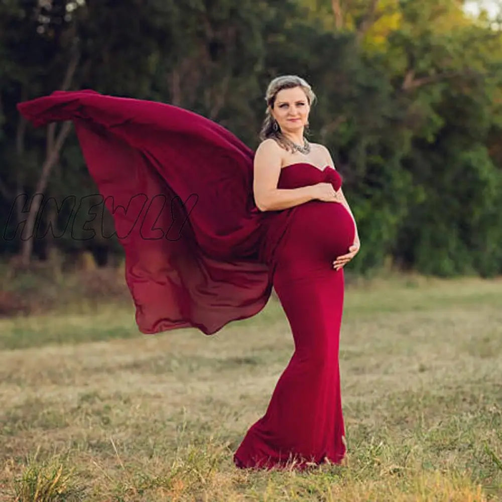 Hnewly Shoulderless Maternity Dresses Photography Long Dress With Cloak Fitted Pregnancy Chiffon