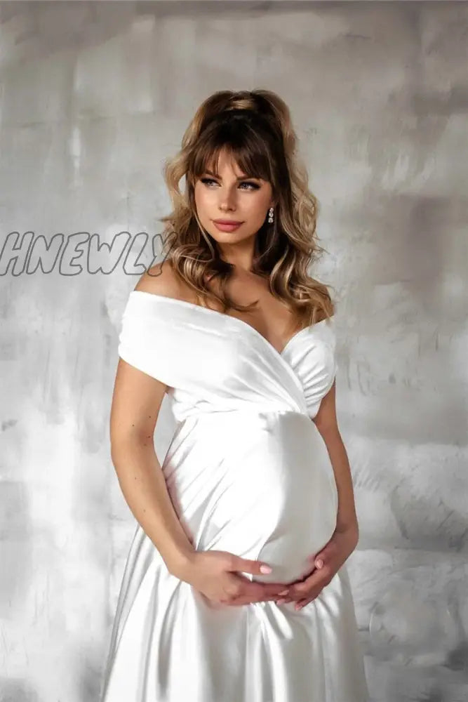 Hnewly Silk Sexy Maternity Photo Shoot Dresses Long Baby Showers Party Evening Pregnancy Maxi Gown