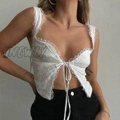 Hnewly Slash Neck Tube Top Bow Tie Up Strappy Slim Sexy Women White Crop Summer Tanks Camis New