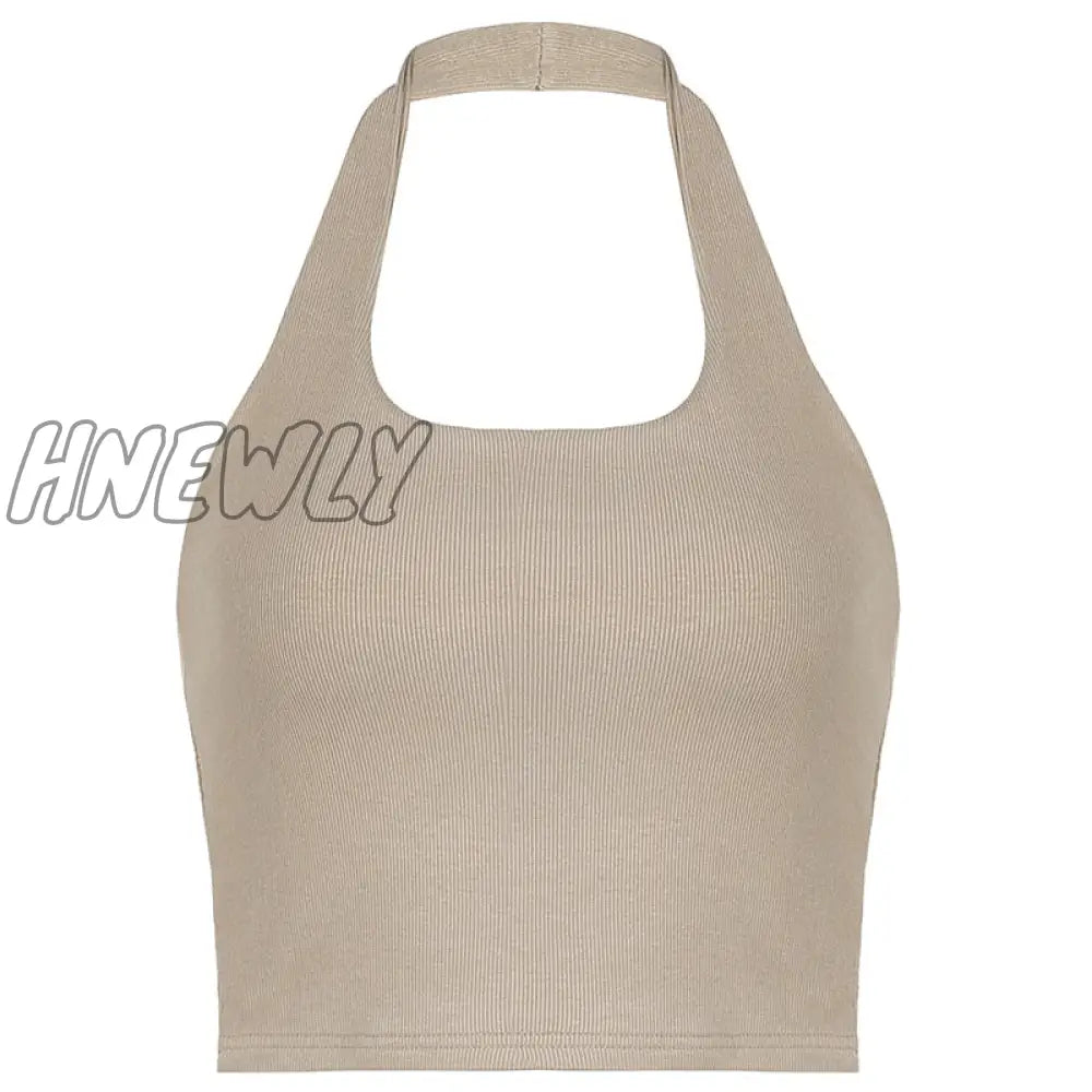 Hnewly Sleeveless Rib Knit White Casual Tank Top Women’s Summer Fitness Slim Cotton Crop Tops