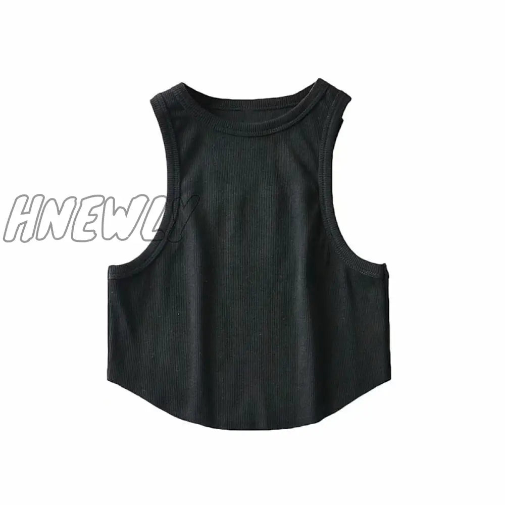 Hnewly Sleeveless Rib Knit White Casual Tank Top Women’s Summer Fitness Slim Cotton Crop Tops