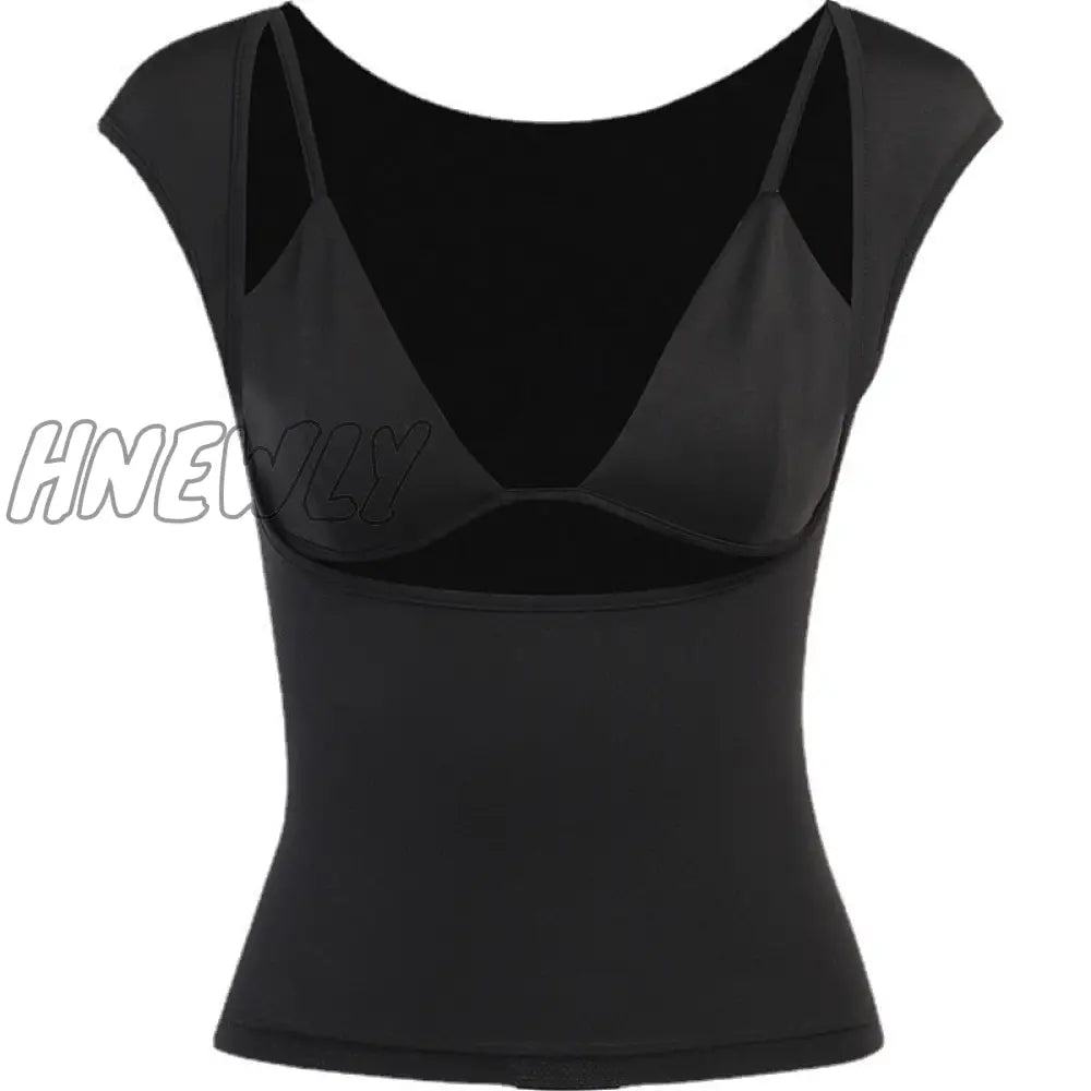 Hnewly Sleeveless Women Basic Y2K Sexy Club Mini Slim Crop Tops T Shirt Set Streetwear 2024 Casual