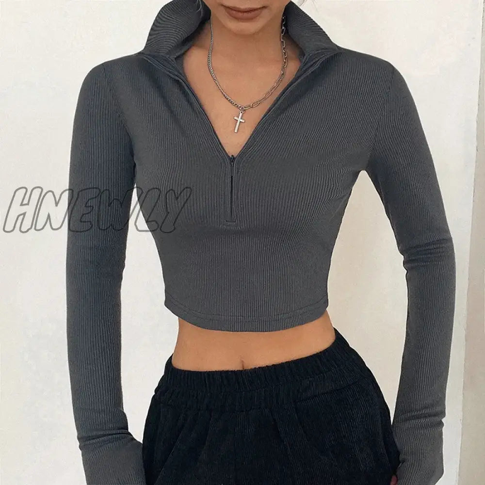 Hnewly Solid Color Casual T-Shirt Women Long Sleeves Turtleneck Crop Tops Sexy Simple Style Party