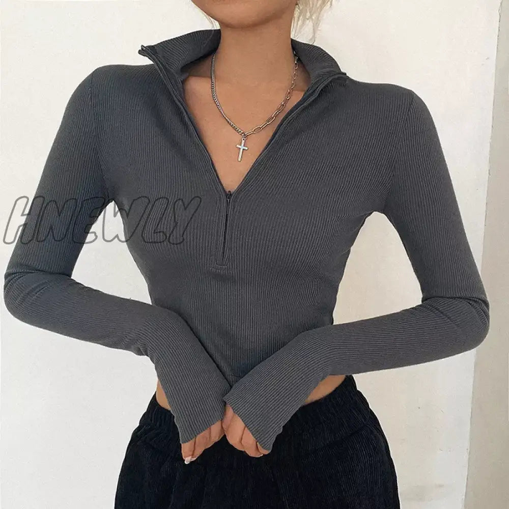 Hnewly Solid Color Casual T-Shirt Women Long Sleeves Turtleneck Crop Tops Sexy Simple Style Party