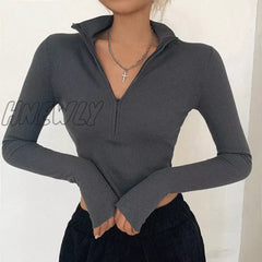 Hnewly Solid Color Casual T-Shirt Women Long Sleeves Turtleneck Crop Tops Sexy Simple Style Party