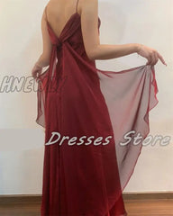 Hnewly Spaghetti Strap Prom Dresses Solid Color Straight Simple Party Gown Elegant Backless Evening