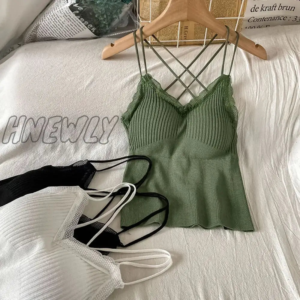 Hnewly Spaghetti Strap Tank Camis With Built In Bras For Women Summer Casual Patchwork Corset Crop