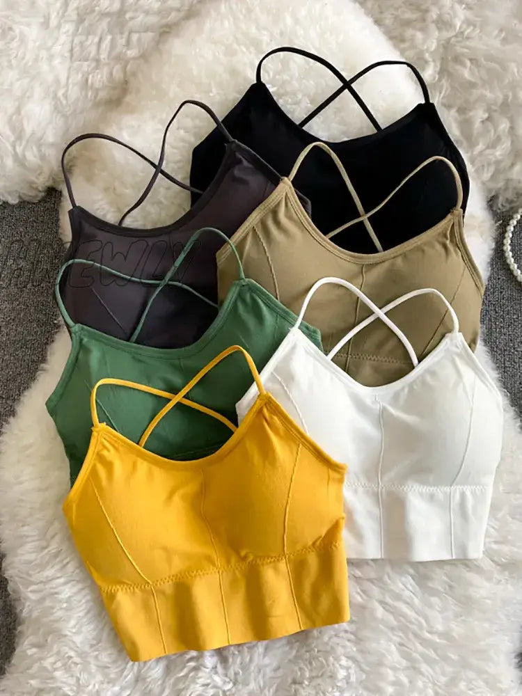 Hnewly Spaghetti Tops Women Sporty Bra Female Solid Cottons Underwear For Summer