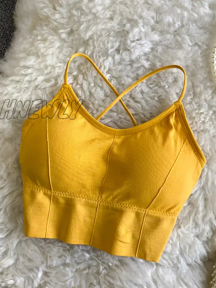 Hnewly Spaghetti Tops Women Sporty Bra Female Solid Cottons Underwear For Summer