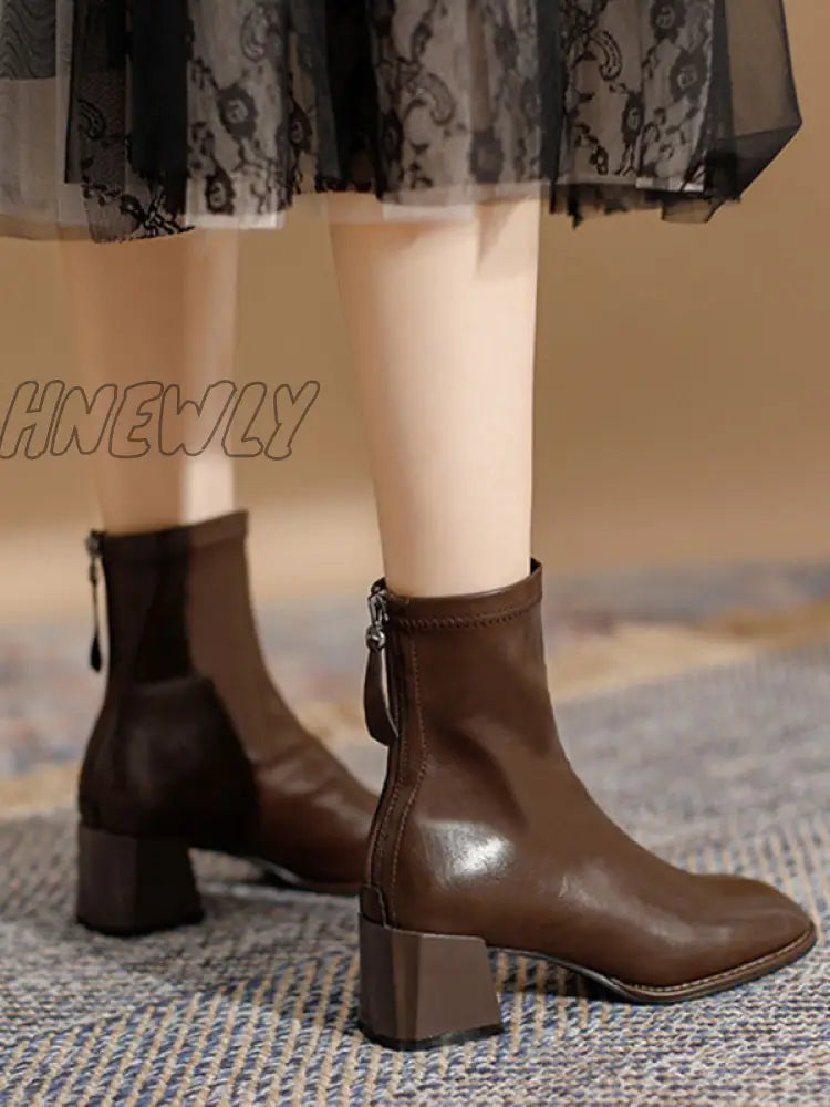 Hnewly - Split-Joint Square-Toe Zipper Boots