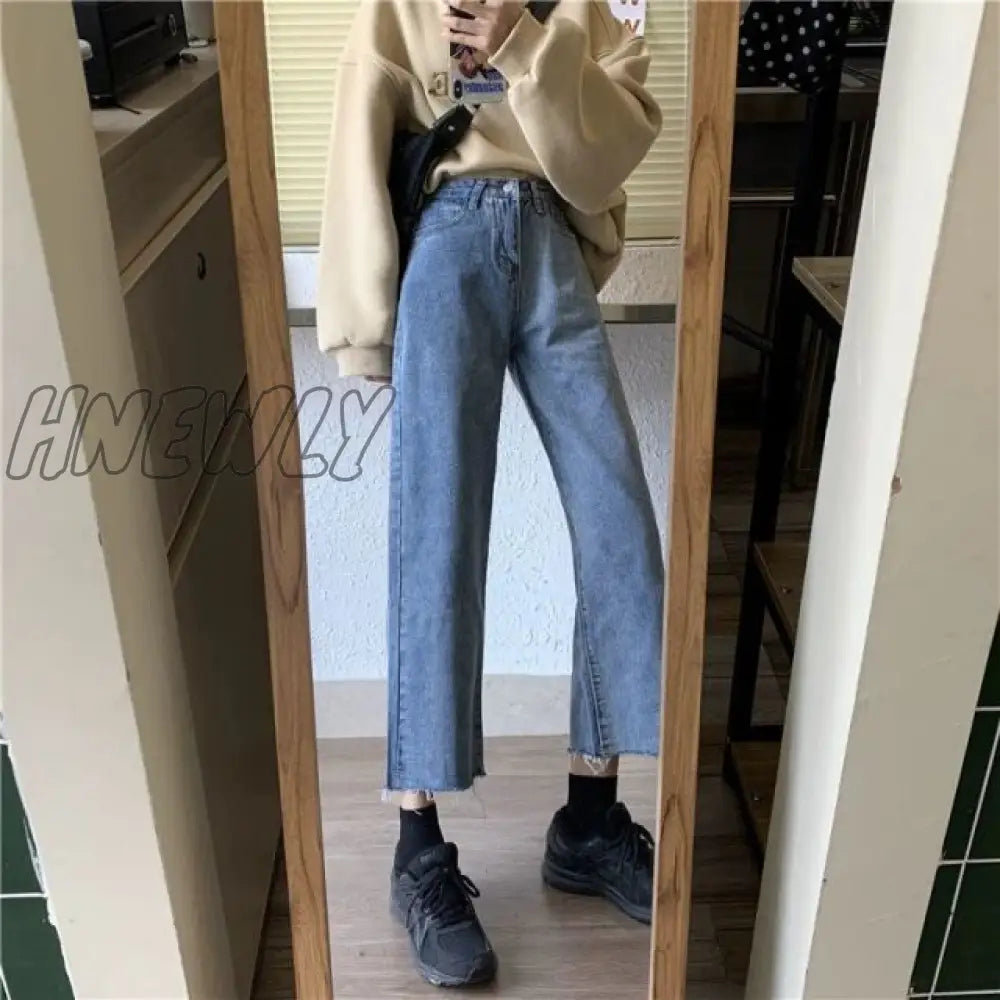 Hnewly Spring Autumn Korean Ins High Waist Loose Jeans Women’s Straight Thin Drape All - Match